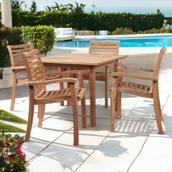 Birmingham 5-Piece Square Teak Outdoor Dining Set with Stacking Armchairs-Outdoor Dining Sets-HiTeak-LOOMLAN