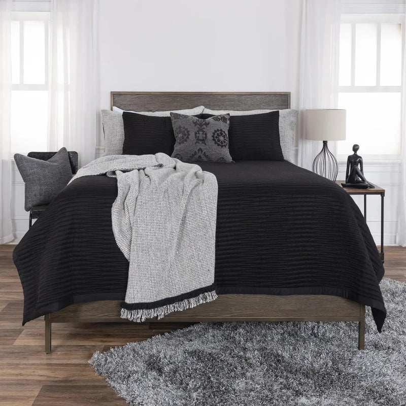 Black Bedroom Quilt 3 Piece Set Parker-Quilt Sets-LOOMLAN-LOOMLAN