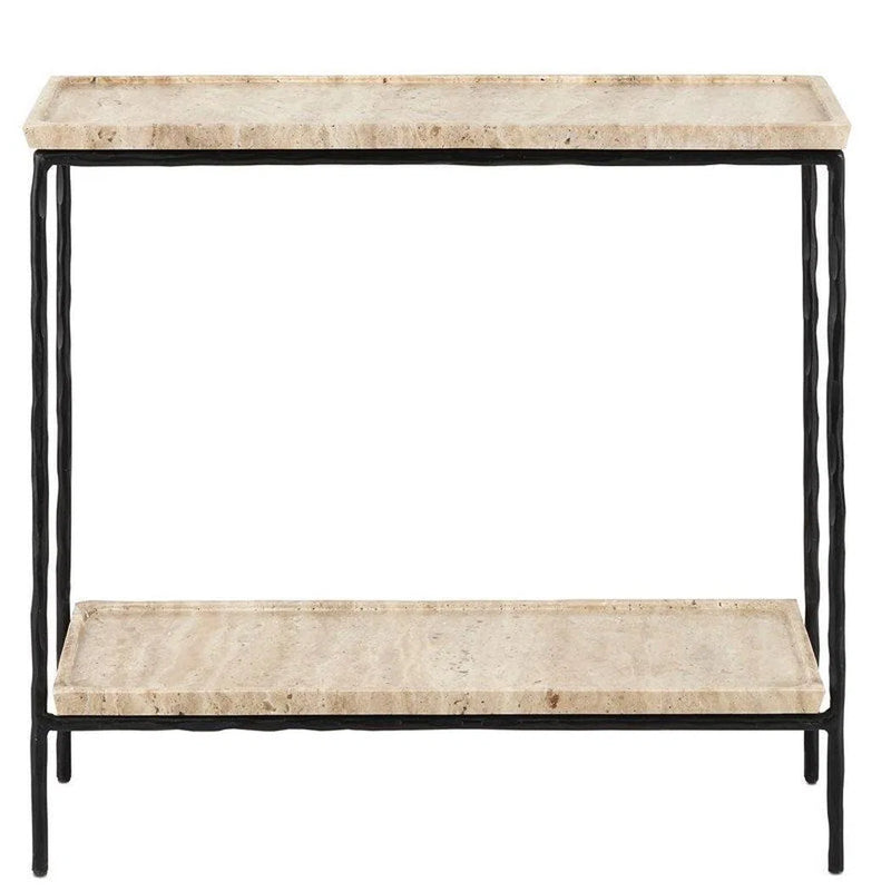 Black Boyles Travertine Side Table Marjorie Skouras Collection Side Tables LOOMLAN By Currey & Co
