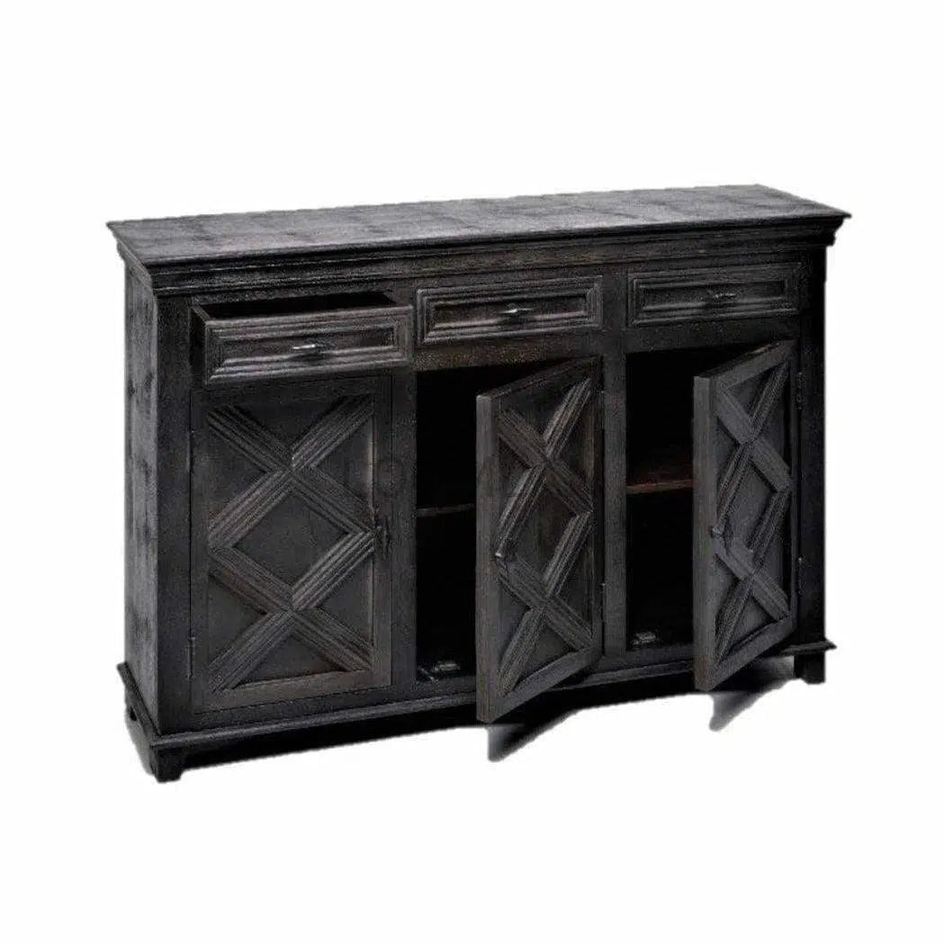 Black Farmhouse Wood Credenza With Drawers