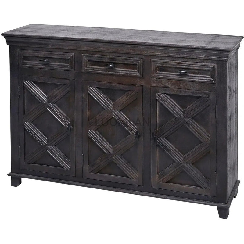 Black Farmhouse Wood Credenza With Drawers