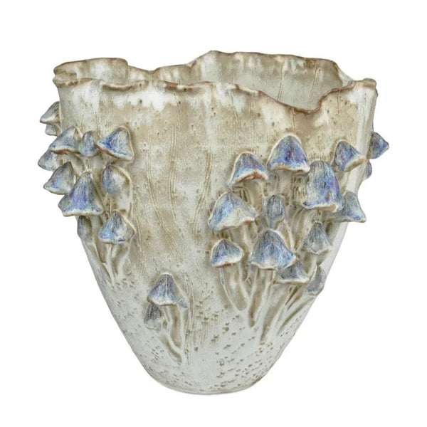 Black Forest Mushrooms Large Ivory Vase - LOOMLAN - Currey & Co - Vases & Jars