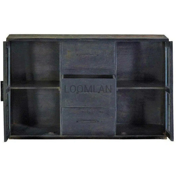 Black Industrial 2 Glass Doors Cabinet