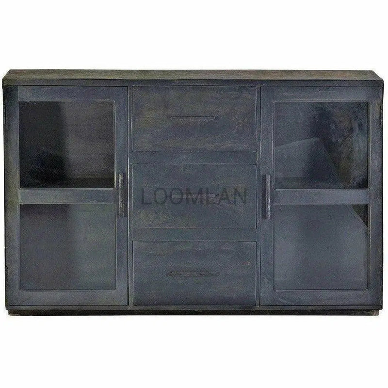 Black Industrial 2 Glass Doors Cabinet