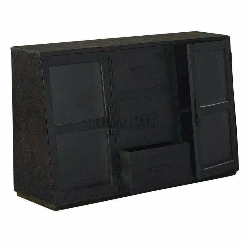 Black Industrial 2 Glass Doors Cabinet