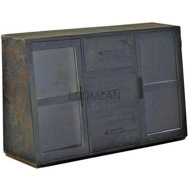 Black Industrial 2 Glass Doors Cabinet