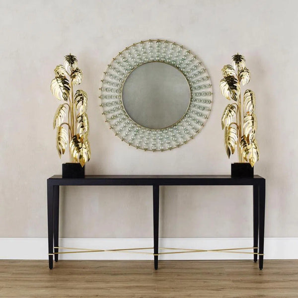 Black Lacquered Linen Champagne Verona Black Console Table Console Tables LOOMLAN By Currey & Co
