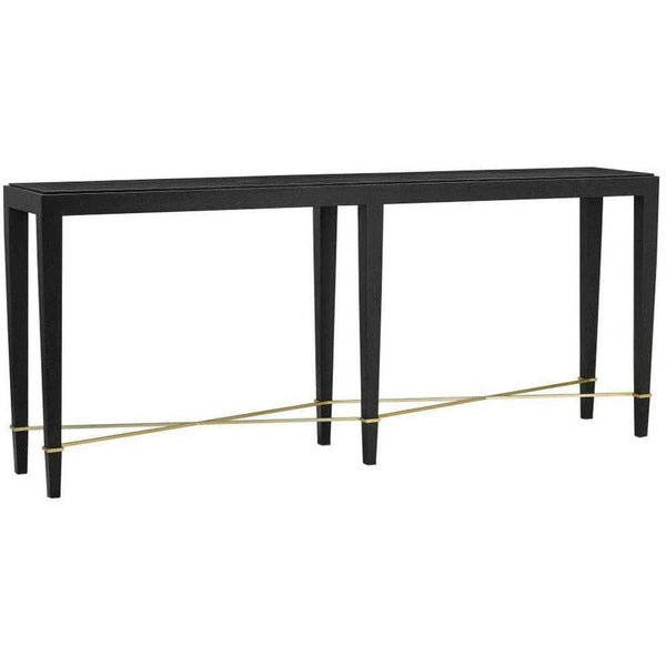 Black Lacquered Linen Champagne Verona Black Console Table Console Tables LOOMLAN By Currey & Co