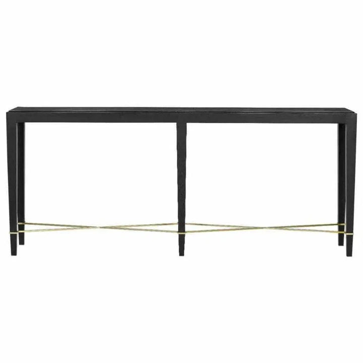 Black Lacquered Linen Verona Black Console Table - LOOMLAN - Currey & Co - Console Tables