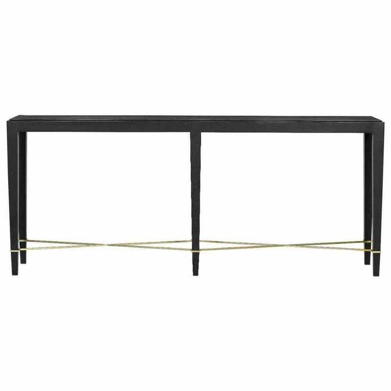 Black Lacquered Linen Verona Black Console Table