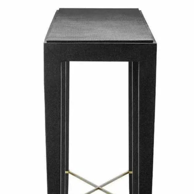 Black Lacquered Linen Verona Black Console Table - LOOMLAN - Currey & Co - Console Tables