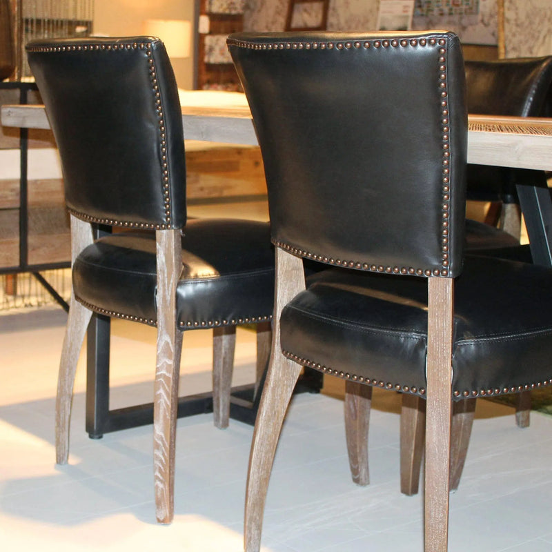 Black Leather 2PC Dining Chairs Set Armless with Floating Back Dining Chairs LOOMLAN By LHIMPORTS
