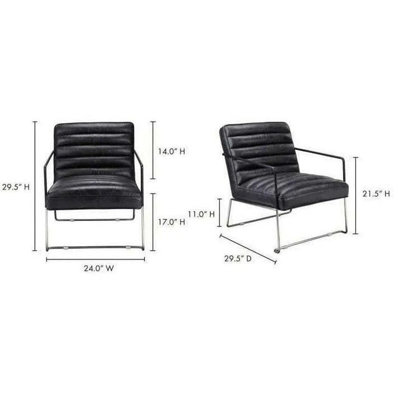 Black Leather Accent Slipper Chair Over Metal Frame Club Chairs LOOMLAN By Moe's Home