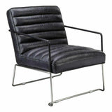 Black Leather Accent Slipper Chair Over Metal Frame Club Chairs LOOMLAN By Moe's Home