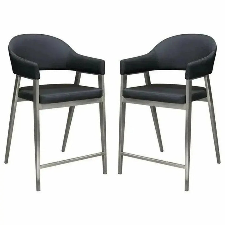 Black Leather Counter Height Chairs Set of Two - LOOMLAN - Diamond Sofa - Counter Stools