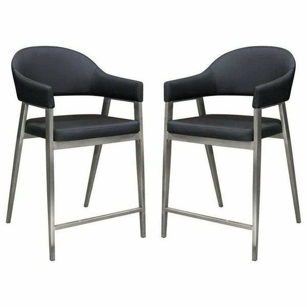 Black Leather Counter Height Chairs Set of Two Counter Stools LOOMLAN By Diamond Sofa