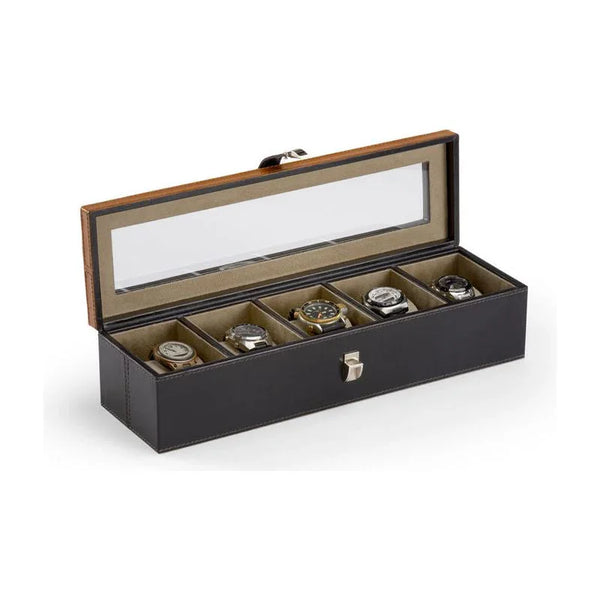 Black Leather Warpped Watch Display Box - LOOMLAN - Wildwood - Boxes & Bowls