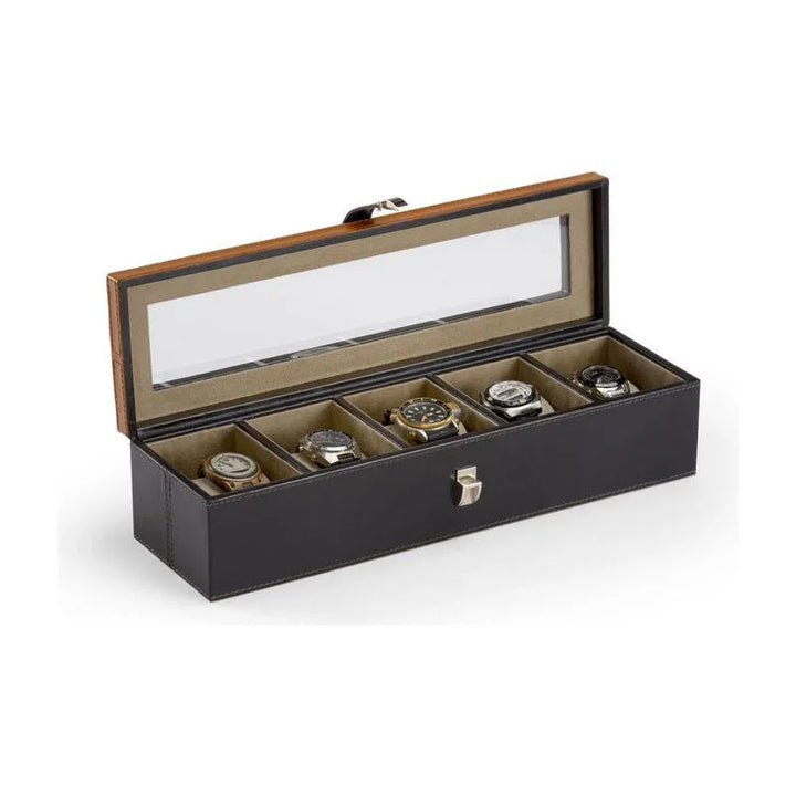 Black Leather Warpped Watch Display Box - LOOMLAN - Wildwood - Boxes & Bowls