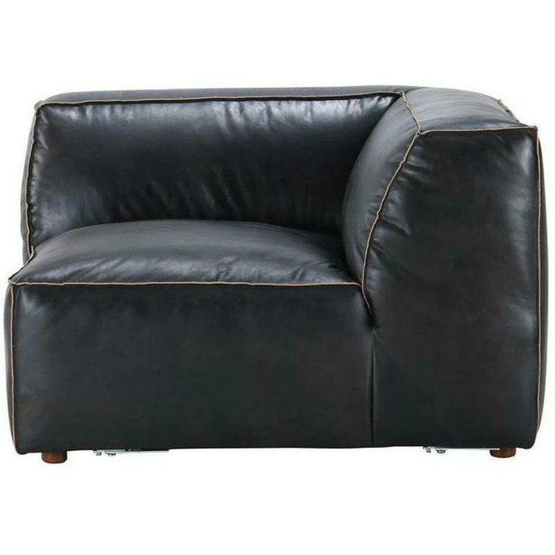 Black Nubuck Leather Corner Chair Antique Black Modular Modular Components LOOMLAN By Moe's Home