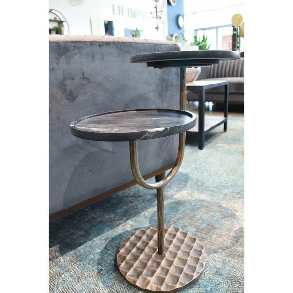 Black Round Side Table Marble Top With Metal Base Side Tables LOOMLAN By LHIMPORTS