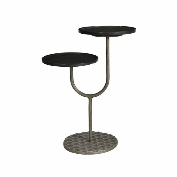 Black Round Side Table Marble Top With Metal Base Side Tables LOOMLAN By LHIMPORTS