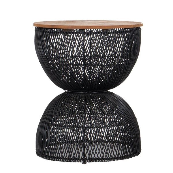 Black Round Side Table Wood Top With Wood Base Side Tables LOOMLAN By LHIMPORTS