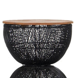 Black Round Side Table Wood Top Wood Base