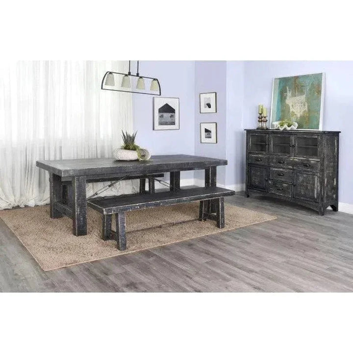 Black Sand Extension Table Black-Dining Tables-Sunny D-LOOMLAN