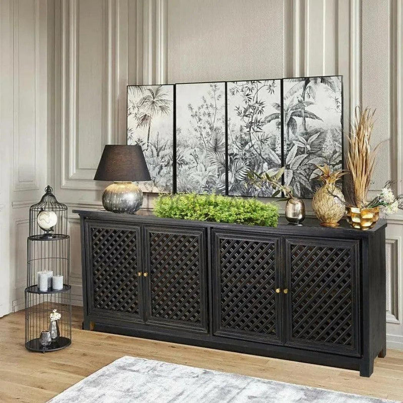 Black Sideboard with 3 Doors & Brass Knobs