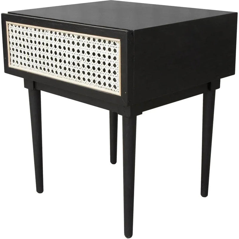 Black Square Side Table Drawers Wood Wood Base