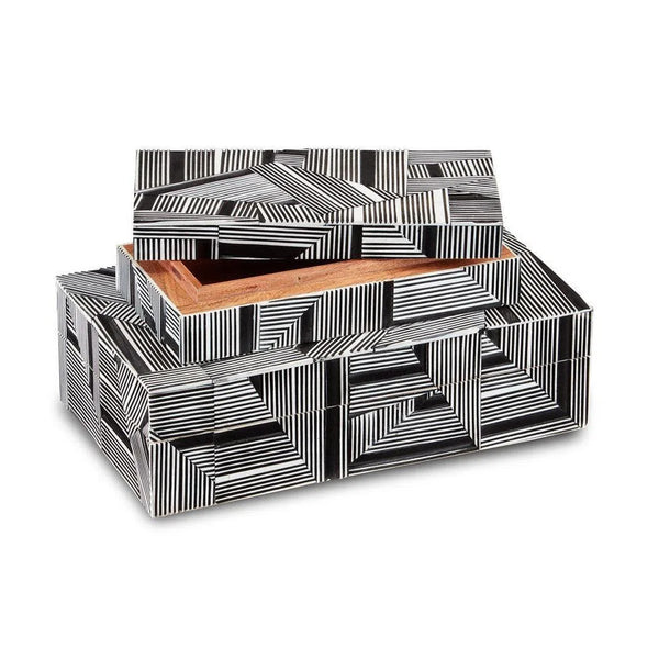 Black White Cade Black Box Set of 2 Boxes & Bowls LOOMLAN By Currey & Co