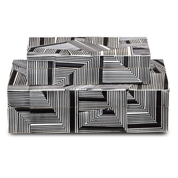 Black White Cade Black Box Set of 2 Boxes & Bowls LOOMLAN By Currey & Co