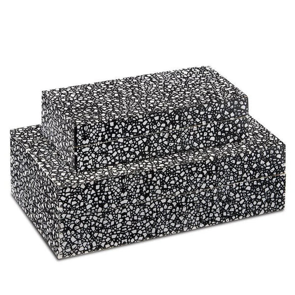 Black White Lela Box Set of 2 Boxes & Bowls LOOMLAN By Currey & Co