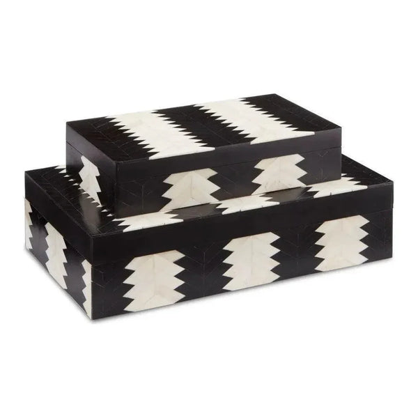 Black White Natural Arrow Box Set of 2 - LOOMLAN - Currey & Co - Boxes & Bowls