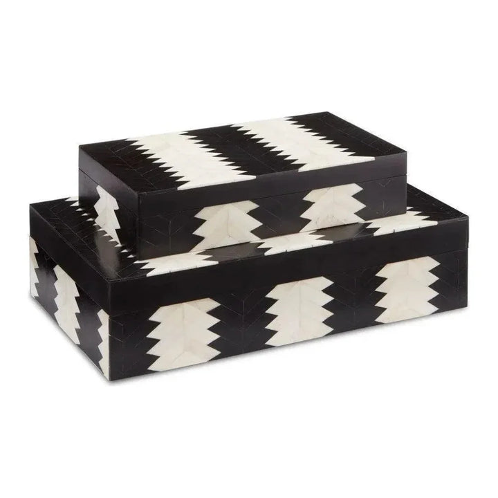 Black White Natural Arrow Box Set of 2 - LOOMLAN - Currey & Co - Boxes & Bowls