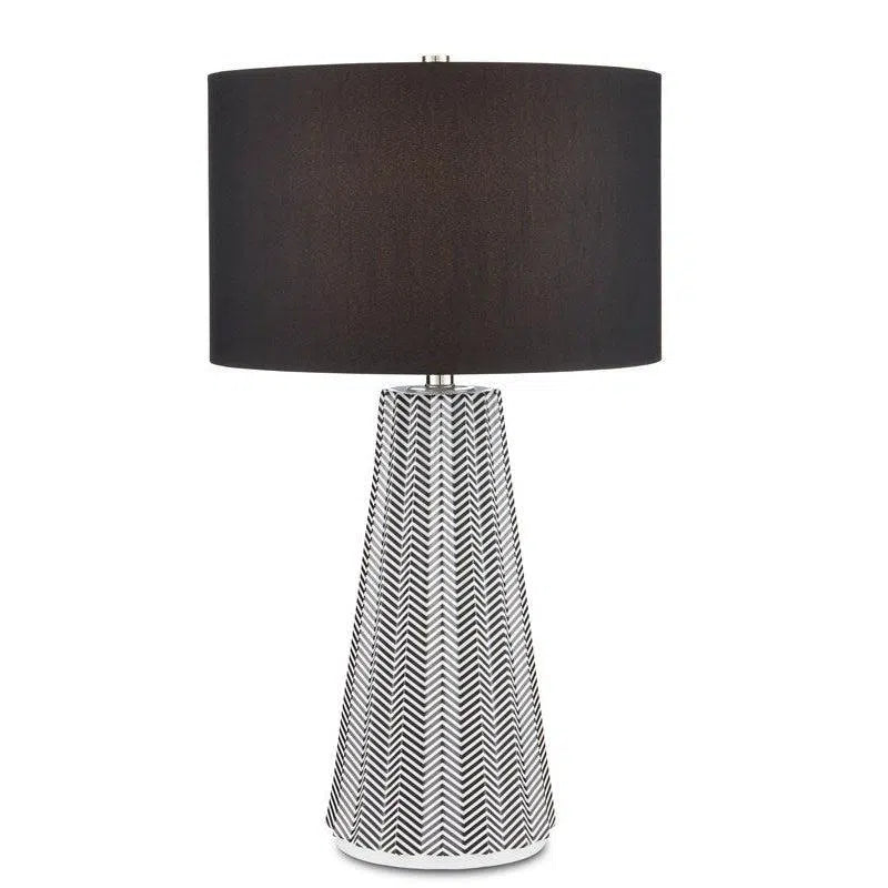 Black White Polished Nickel Orator Table Lamp Table Lamps LOOMLAN By Currey & Co