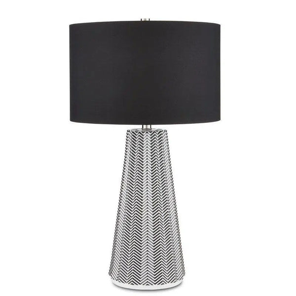 Black White Polished Nickel Orator Table Lamp Table Lamps LOOMLAN By Currey & Co