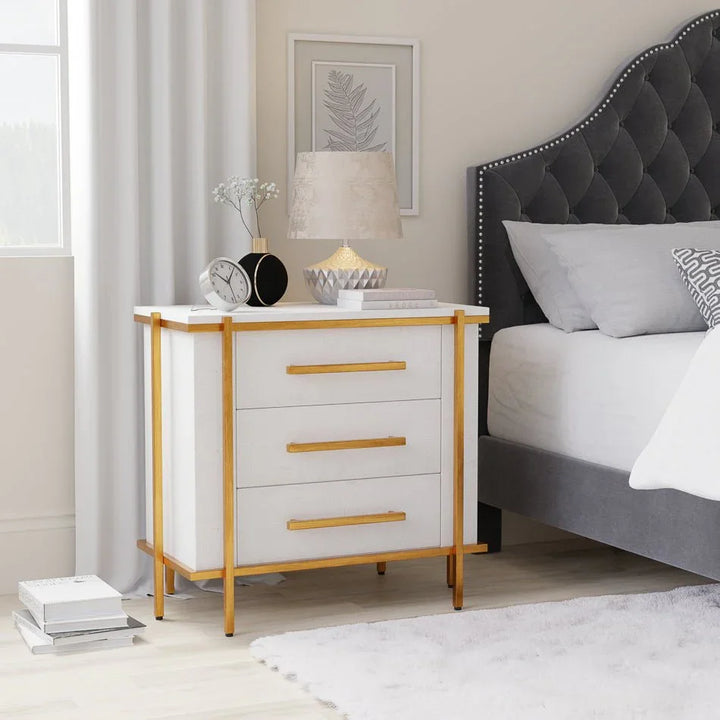 Blakely White Leather Nightstand - LOOMLAN - Sarreid - Nightstands