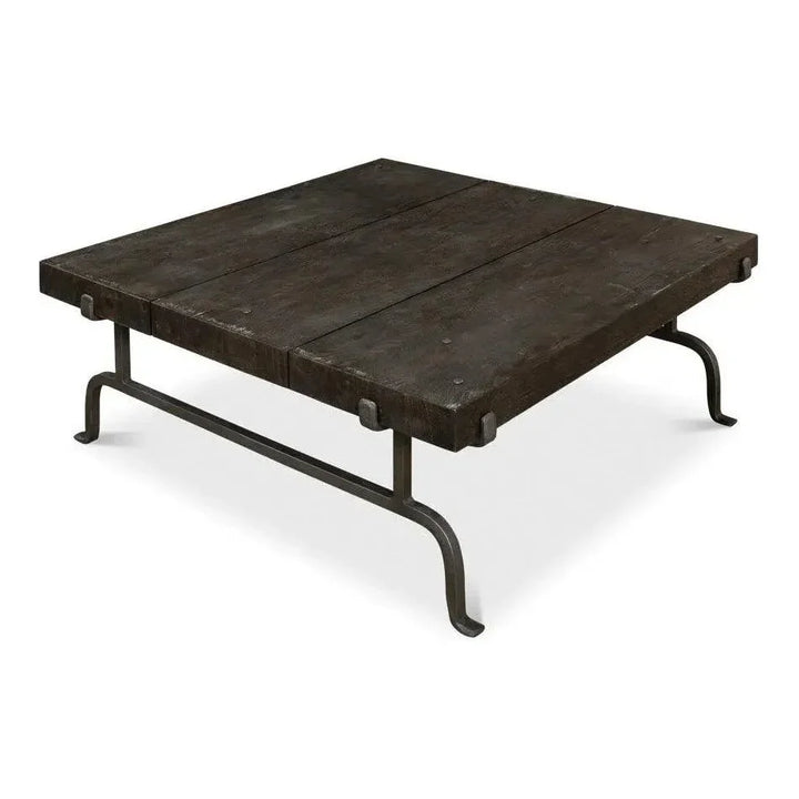 Blayne Coffee Table Square Wood Iron Base - LOOMLAN - Sarreid - Coffee Tables