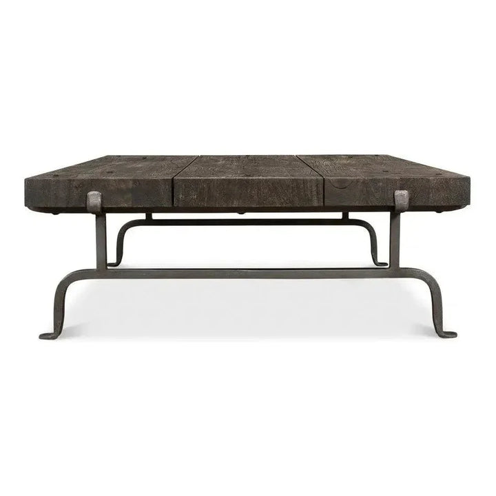 Blayne Coffee Table Square Wood Iron Base - LOOMLAN - Sarreid - Coffee Tables