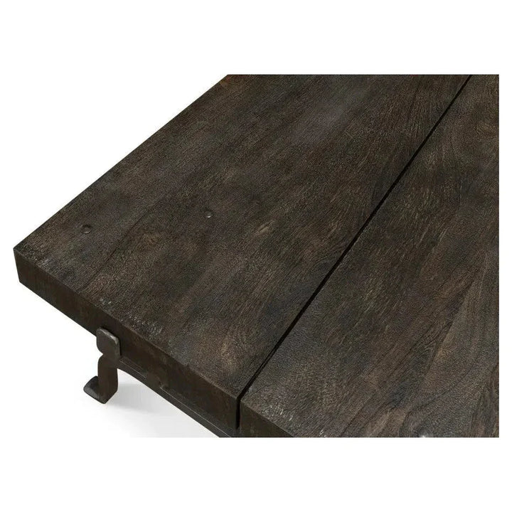 Blayne Coffee Table Square Wood Iron Base - LOOMLAN - Sarreid - Coffee Tables