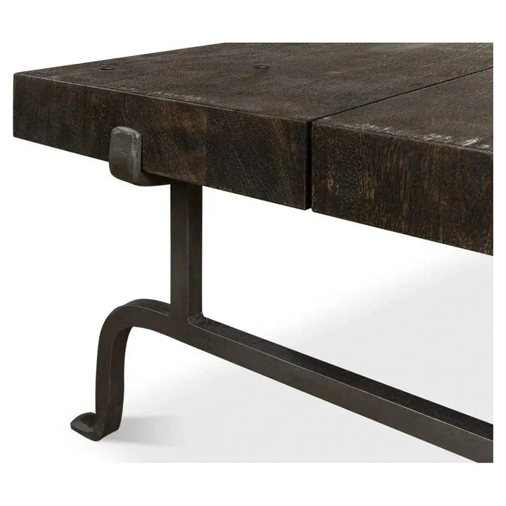 Blayne Coffee Table Square Wood Iron Base - LOOMLAN - Sarreid - Coffee Tables