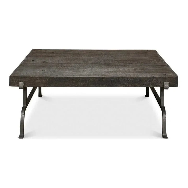 Blayne Coffee Table Square Wood Iron Base - LOOMLAN - Sarreid - Coffee Tables