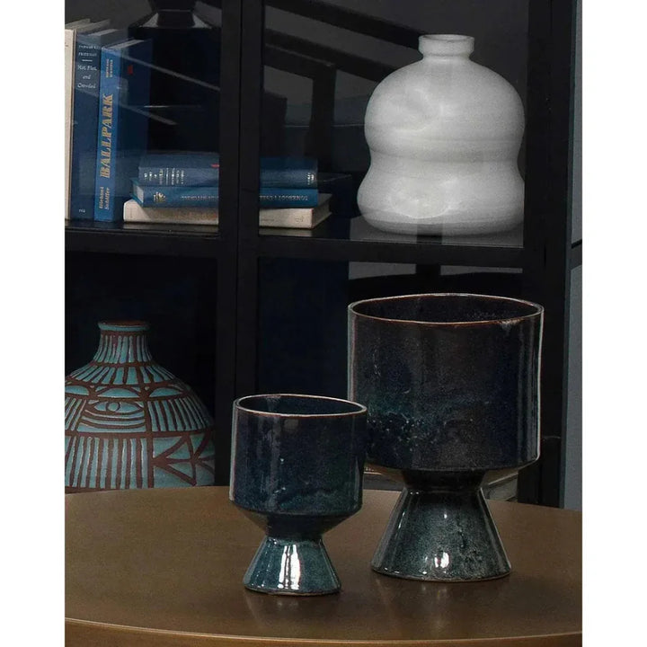 Blue Ceramic Berkeley Pots (set of 3) - LOOMLAN - Jamie Young - Statues & Sculptures