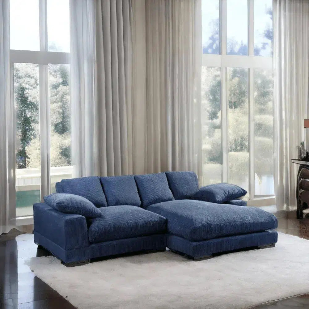 Blue Corduroy Reversible Sectional Chaise