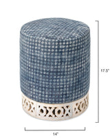 Blue Cotton Fabric Mango Wood Solana Upholstered Ottoman Ottomans LOOMLAN By Jamie Young