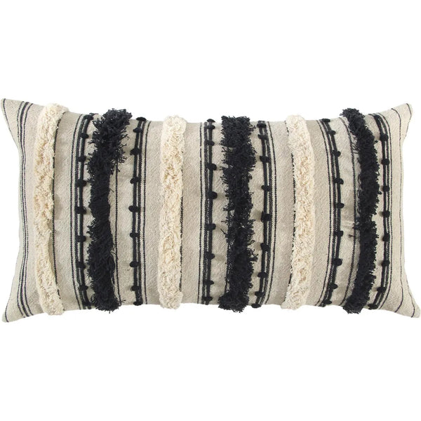 Boho Babe Striped White & Black Lumbar Pillow Insert-Throw Pillows-LOOMLAN-LOOMLAN