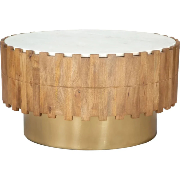 Bombay Wood & Marble Round Coffee Table - LOOMLAN - Zuo Modern - Coffee Tables