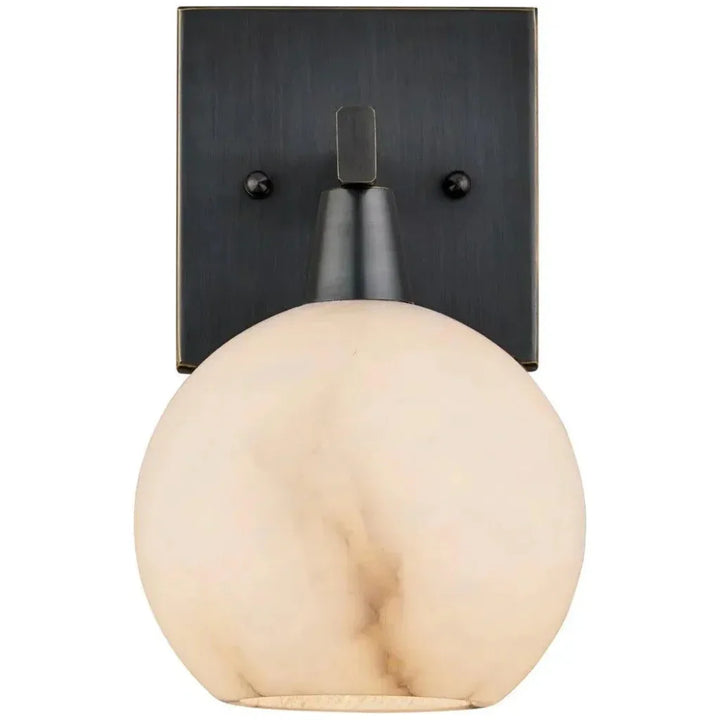 Bombelles Metal & Alabaster Black Bath Wall Sconce - LOOMLAN - Currey & Co - Wall Sconces