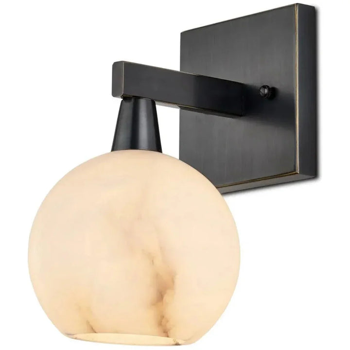 Bombelles Metal & Alabaster Black Bath Wall Sconce - LOOMLAN - Currey & Co - Wall Sconces